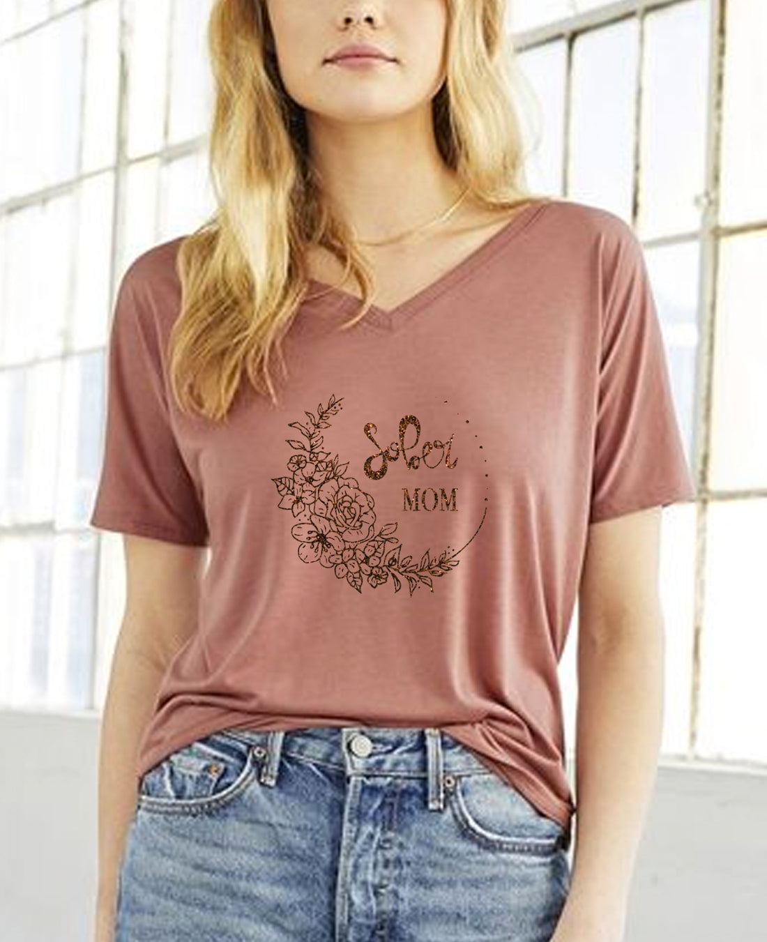 SOBER MOM MAUVE SLOUCHY V-NECK TEE