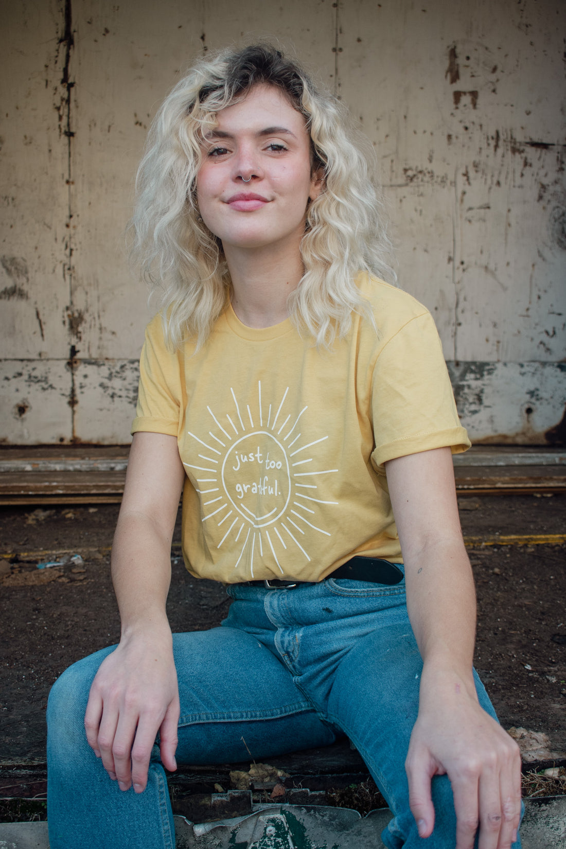 Just Too Grateful Yellow Ochre Organic Cotton Tee