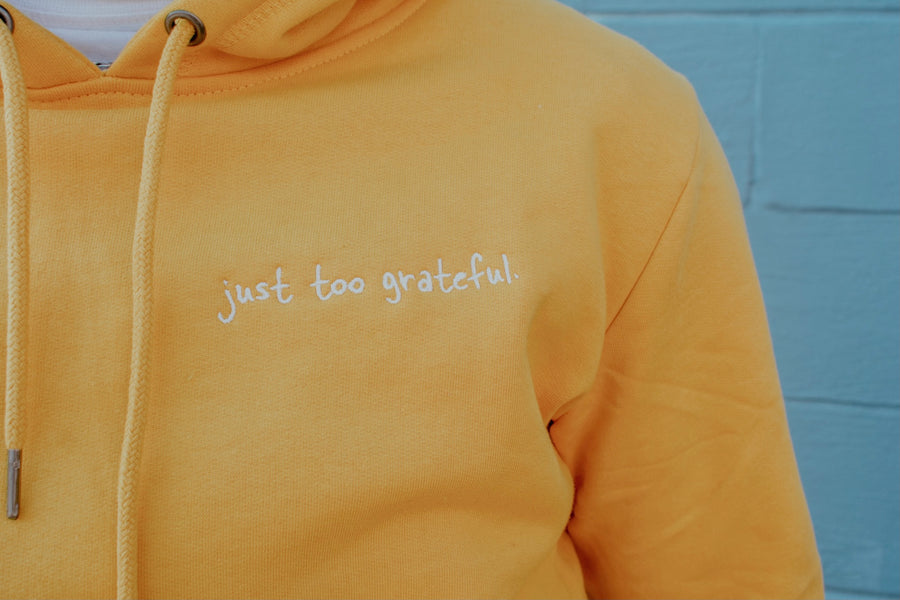 Just Too Grateful Mustard Hooded Sweatshirt